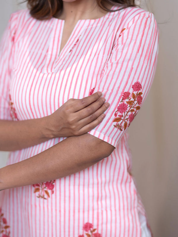 Pink Blossom Stripe Kurta (PR)