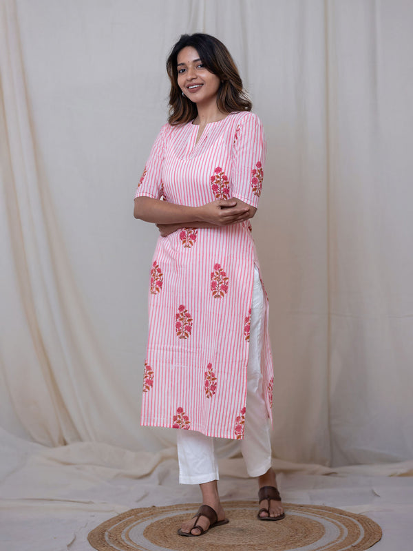 Pink Blossom Stripe Kurta (PR)