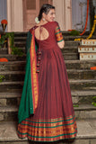 Green and Marroon Handloom Anarkali Dress ( FW )