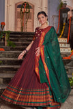 Green and Marroon Handloom Anarkali Dress ( FW )
