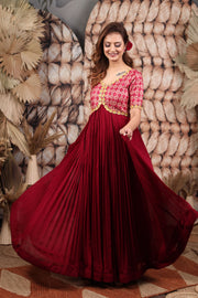 Maroon Bandhani Long Dress