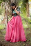 Green and Peach pink georgette Dress