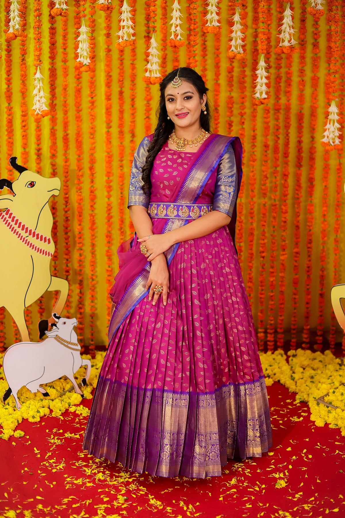 Magenta with Blue Banaras Anarkali Dress ( FW )