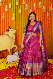 Magenta with Blue Banaras Anarkali Dress