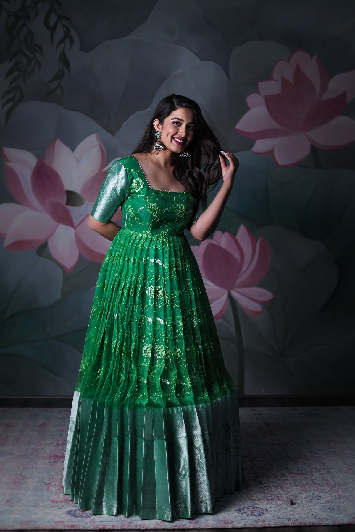 Green Organza Anarkali Dress