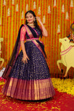 Navy Blue with Pink Banaras Anarkali Dress