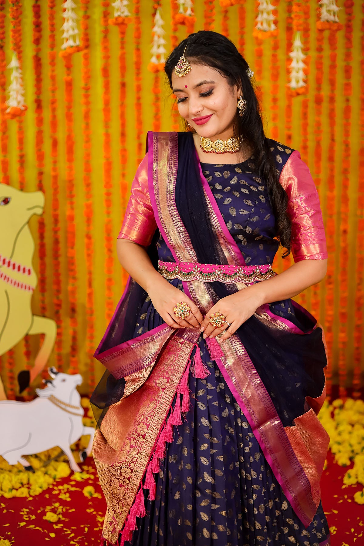 Purple Banarsi Anarkali Silk Dress With Golden Zari Work - House of Surya