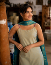 Poonguzhali Grey Sleeveless Chettinad Cotton Kurti Set ( Set of 2 )