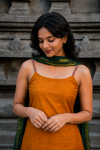Poonguzhali Mustard Sleeveless Chettinad Cotton Kurti Set ( Set of 2 )