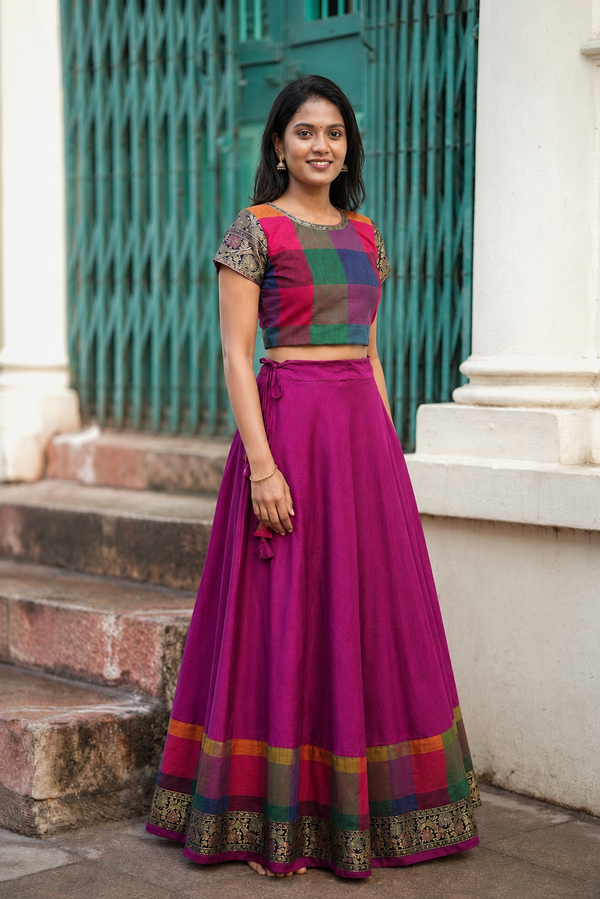 Thendral Plain Magenta Croptop and Skirt ( Set of 2 )