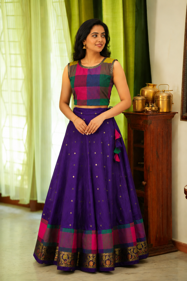 Thendral Violet Sleeveless Croptop and Skirt ( Set of 2 )