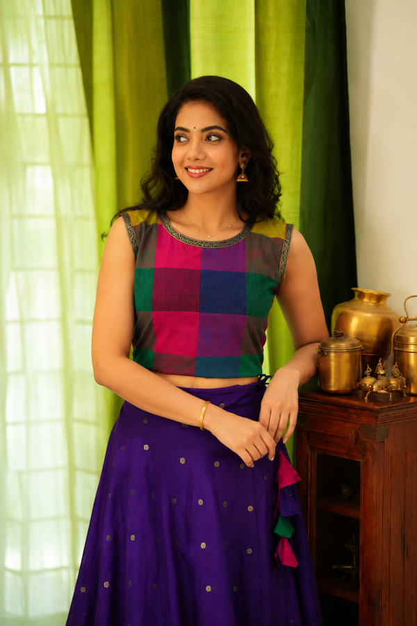 Thendral Violet Sleeveless Croptop and Skirt ( Set of 2 )