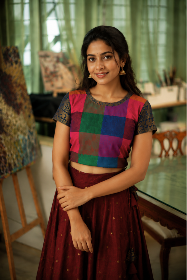 Thendral Maroon Croptop and Skirt (Set of 2 )