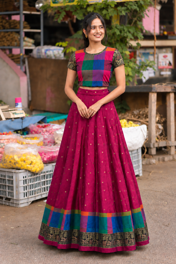 Thendral Magenta Croptop and Skirt (Set of 2 )