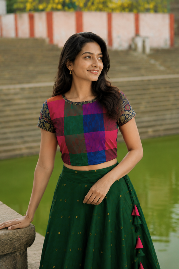 Thendral Green Croptop and Skirt ( Set of 2 )