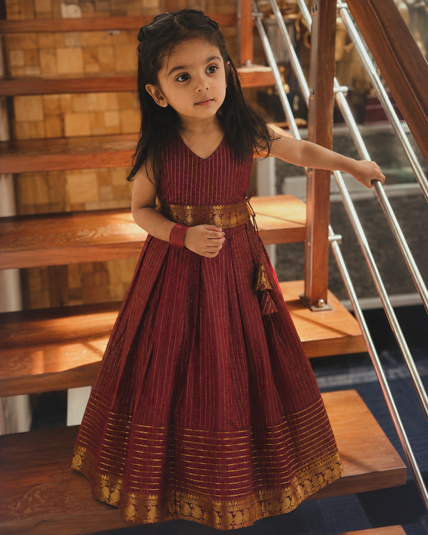 Venba Maroon Chettinad Cotton Lehenga Mini (Set of 2 )