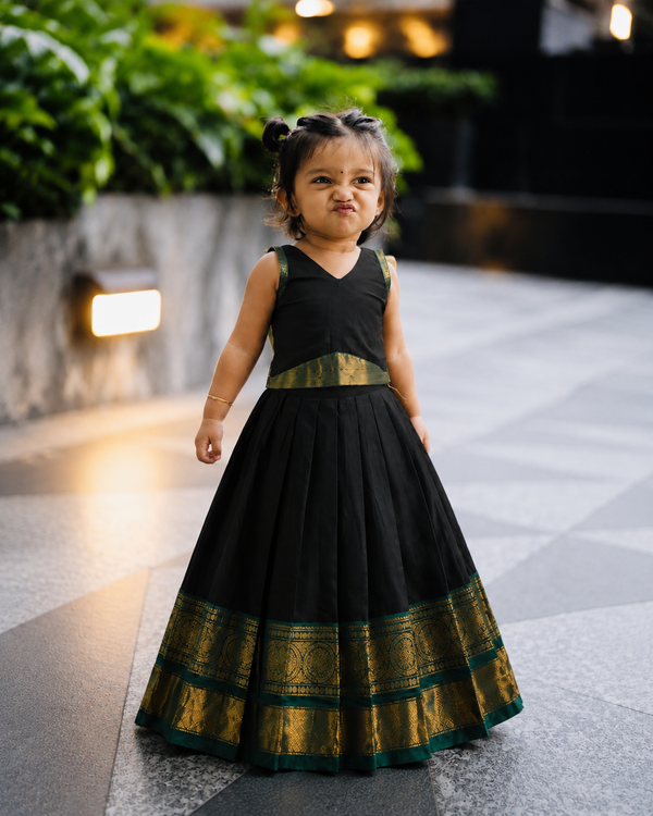 Subhiksha Black Chettinad Cotton Lehenga Mini (Set of 2 )