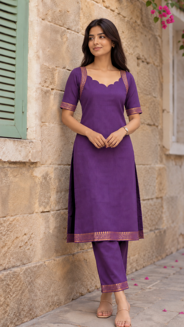 Venmathi Violet Mangalagiri Cotton Kurti Set (Set of 2)