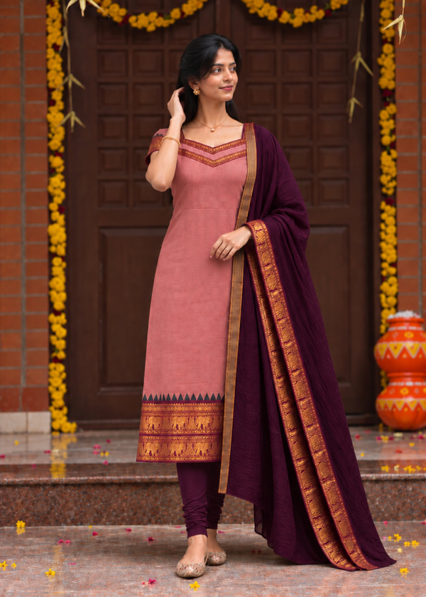 Suhani Pink Chettinad Cotton Kurti Set (Set of 2)