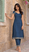 Venmathi Teal Mangalagiri Cotton Kurti Set (Set of 2)