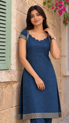 Venmathi Teal Mangalagiri Cotton Kurti Set (Set of 2)