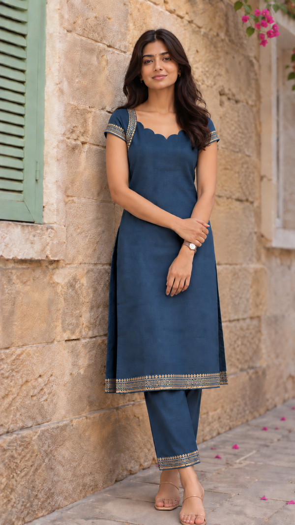 Venmathi Teal Mangalagiri Cotton Kurti Set (Set of 2)