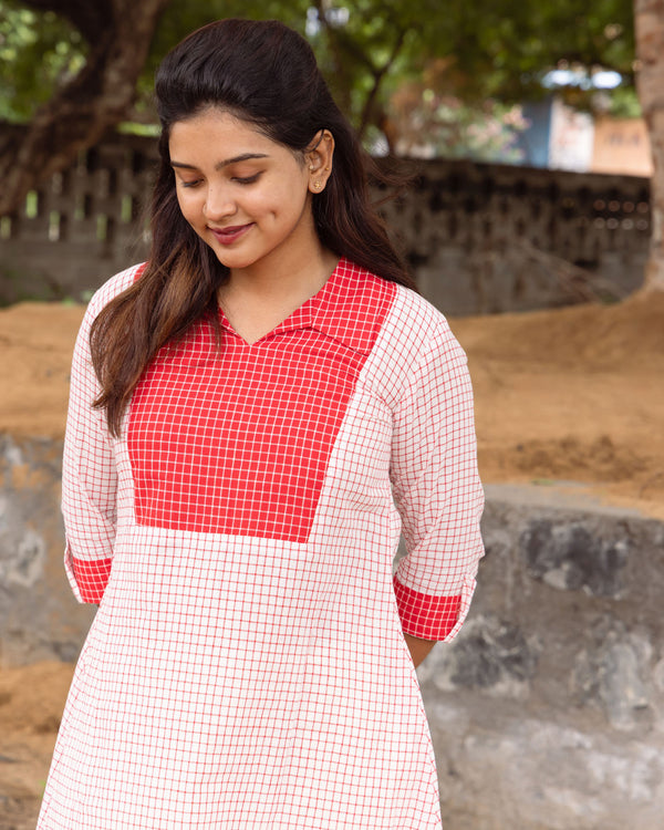 Brick Checks Aline Kurta (PR)