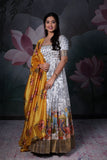 Kalamkari printed dress with Zari border and yellow dupatta (FW)