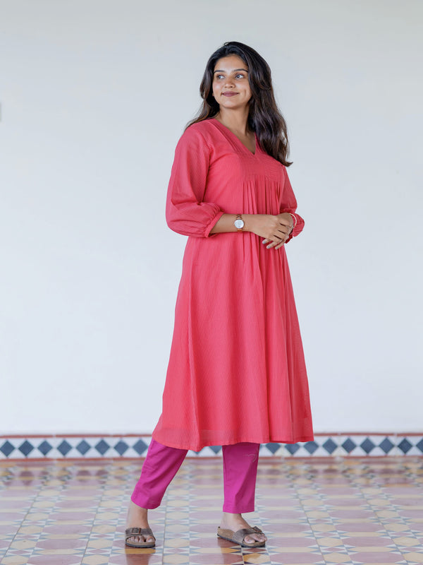 Tomato Tint Handloom A-line Kurta (PR)