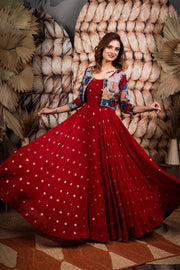 Rustic Red Anarkali Dress with Jacket