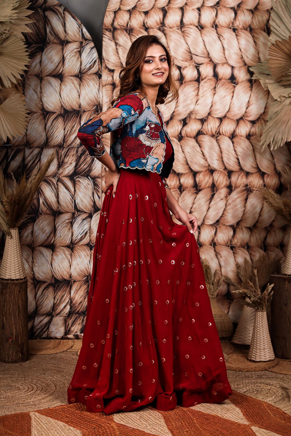 Rustic Red Anarkali Dress with Jacket(FW)