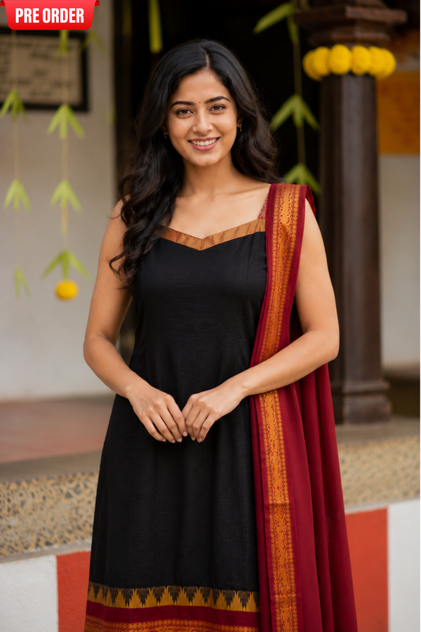 Charvi Black Narayanpet Kurti Set (Set of 2)