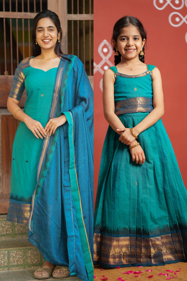 Madhuri Blue Kurti with Lehenga Mom & Me
