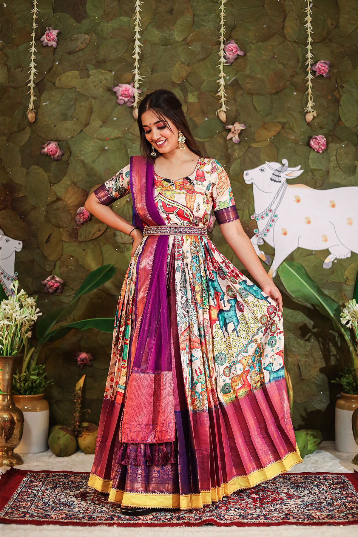 Kalamkari Printed Dress with Zari Border (FW)