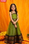 Prisha Olive Green Kids Pattu Pavadai Mini