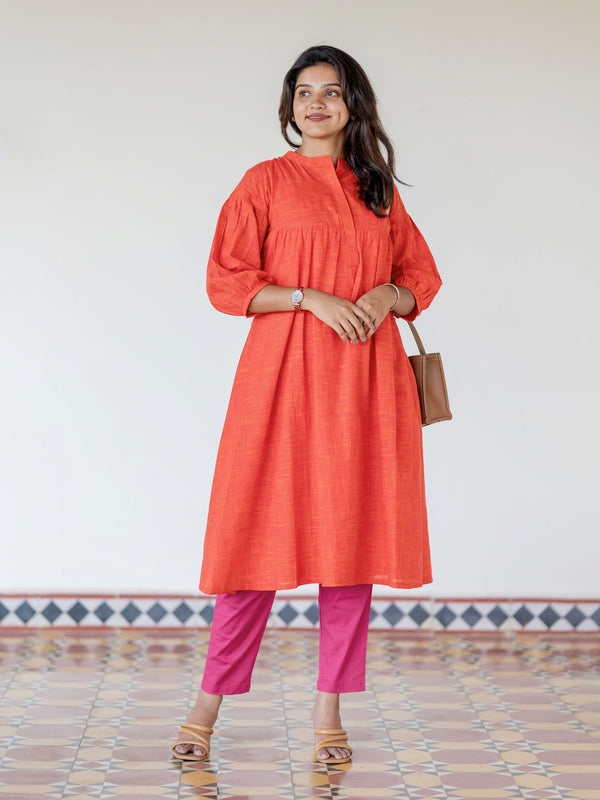 Handloom Saffron Swing A-Line Kurta (PR)