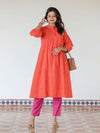 Handloom Saffron Swing A-Line Kurta (PR)