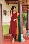 Veena Maroon Narayanpet Kurti Set (Set of 2)