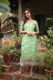 Ekta Tussar silk -Green floral kurta set (Set of 2)