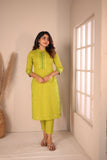 Rithi Lemon Yellow & Green Kurti Set