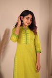 Rithi Lemon Yellow & Green Kurti Set