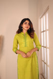 Rithi Lemon Yellow & Green Kurti Set