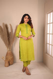 Rithi Lemon Yellow & Green Kurti Set