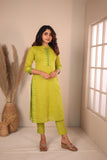 Rithi Lemon Yellow & Green Kurti Set