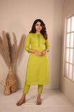 Rithi Lemon Yellow & Green Kurti Set