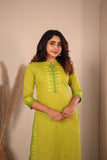 Rithi Lemon Yellow & Green Kurti Set