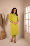 Rithi Lemon Yellow & Green Kurti Set