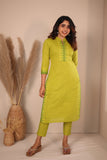 Rithi Lemon Yellow & Green Kurti Set