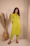 Rithi Lemon Yellow & Green Kurti Set