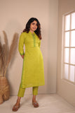 Rithi Lemon Yellow & Green Kurti Set